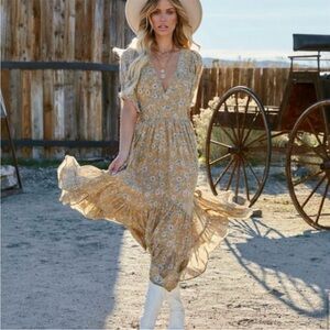 Storia Yellow Floral Maxi Dress with Ruffle Hem